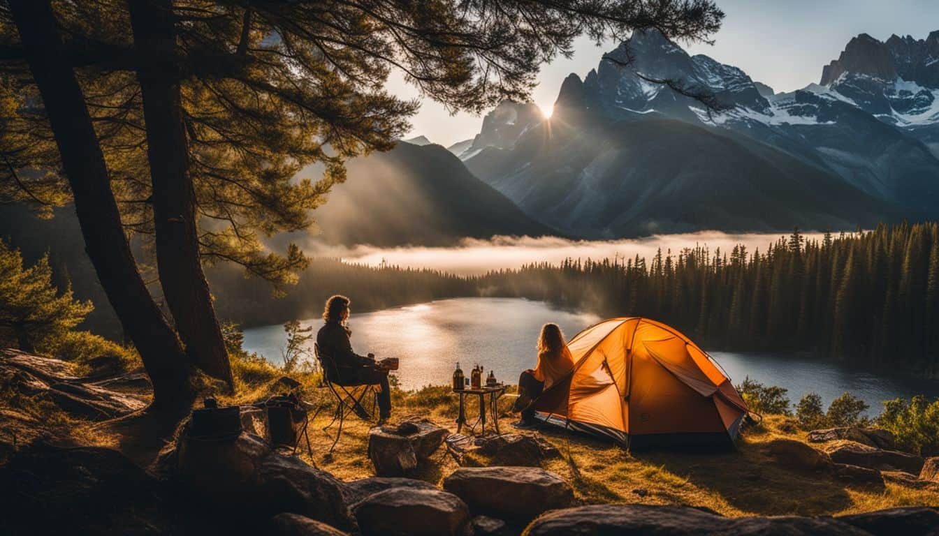 A wilderness campsite surrounded by nature's beauty in vivid detail.