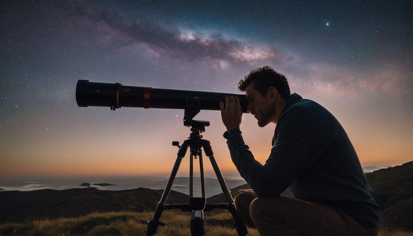 A person setting up a telescope to stargaze in the night.